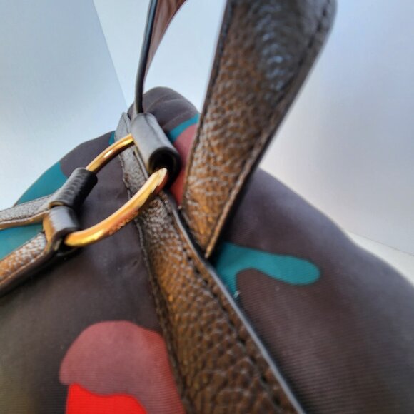 RARE Coach nylon backpack/daypack F11848 in colorful camo with leather straps - Picture 13 of 14
